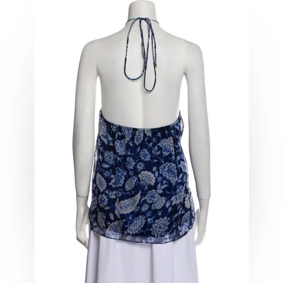 NWT Alice + Olivia Blue White Paisley Floral Silk Halter Y2K Top Blouse Medium - Picture 3 of 16